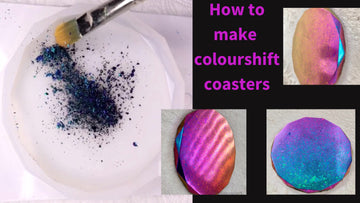You tube tutorial how to colour shift resin art coasters epoxy resin black paste pigment rhombus silicone mould premium heat resist purple rebel glitters opal flakes learn tutorial 