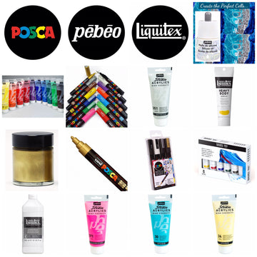 acrylic painting Posca Pebeo Liquitex pens markers gold white leaf gilding paint pouring medium acrylic paint paints silicone oil